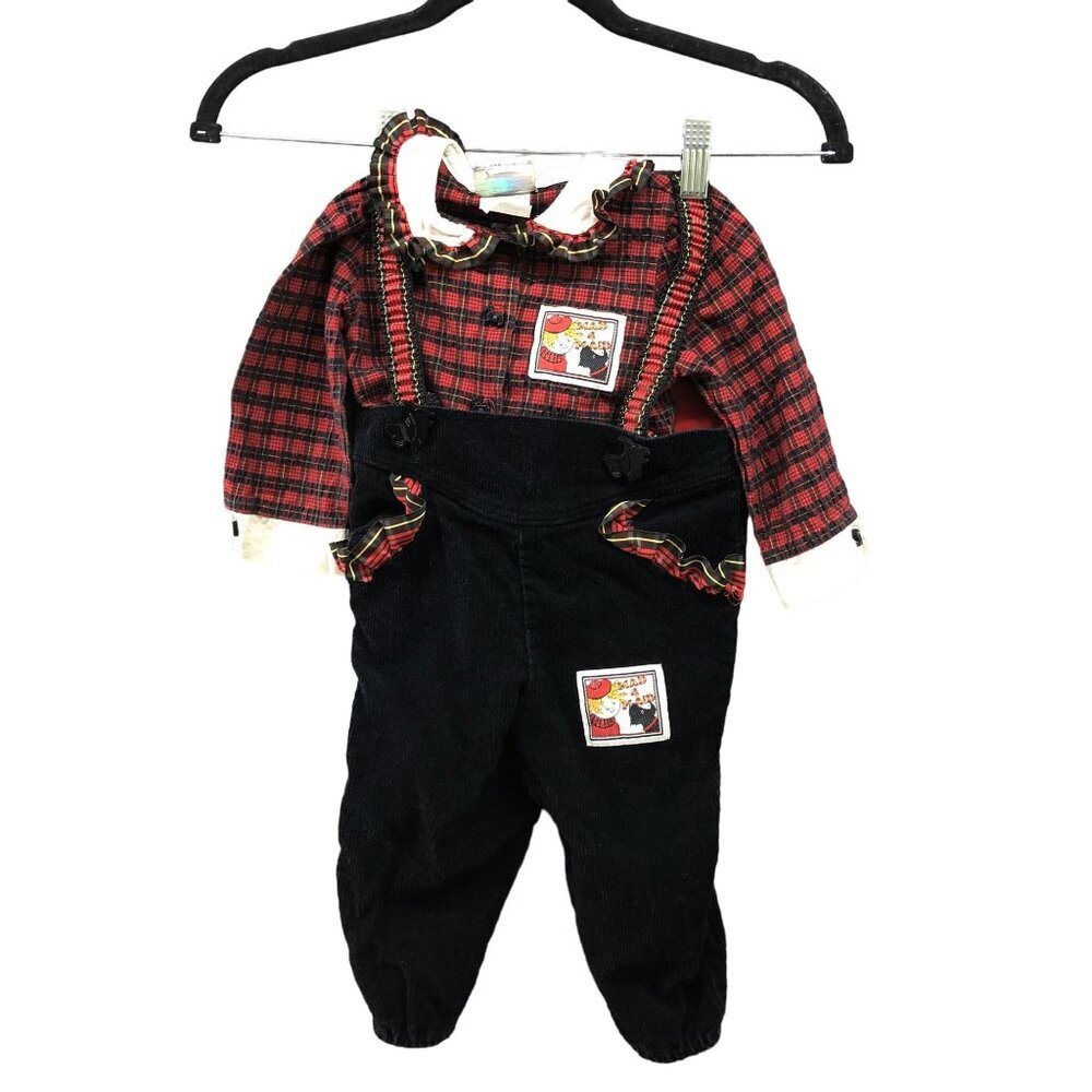 Vintage 90s Girls 18M Mad For Plaid 2 Piece‎ Overall Set Collared Corduroy